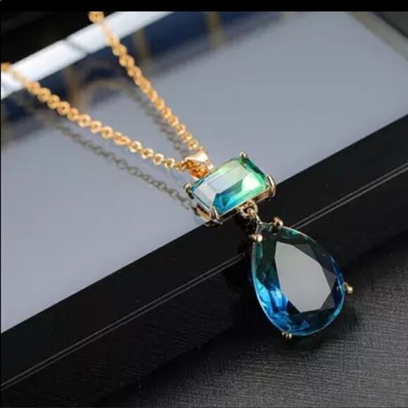 Tourmaline Statement Teardrop Pendant Necklace - Picture 1 of 4